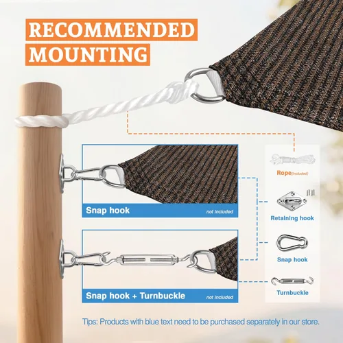 Vista 4 de Toldo triangular de 2 x 2 x 2.8 pies para patio al aire libre, jardín y patio trasero, toldos de protección solar, color marrón
