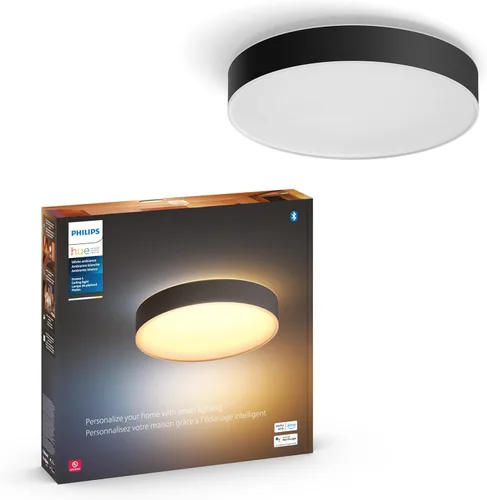 Vista 10 de Philips Hue Lámpara de techo Enrave mediana, blanca - Luz LED inteligente de ambiente blanco cálido a blanco frío - 1 paquete - Control