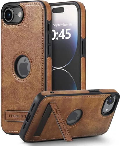 Vista 21 de Funda de cuero para iPhone 13 Pro, funda protectora delgada con función atril a prueba de golpes, soporte invisible integrado compatible con iPhone