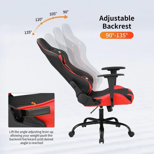 Vista 96 de Silla ergonómica para videojuegos, silla de juegos con reposacabezas, silla de computadora de oficina con ruedas y soporte lumbar, silla