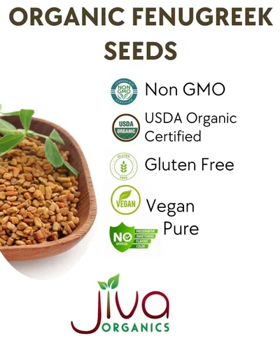 Vista 3 de Jiva, fenogreco orgánico USDA; 7 onzas; casi 1/2 libra