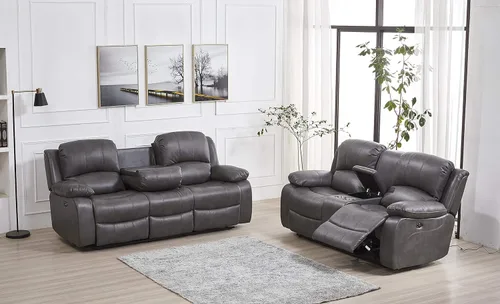 Vista 15 de Betsy Furniture Juego de sala de estar de cuero regenerado reclinable eléctrico (negro, sofá)