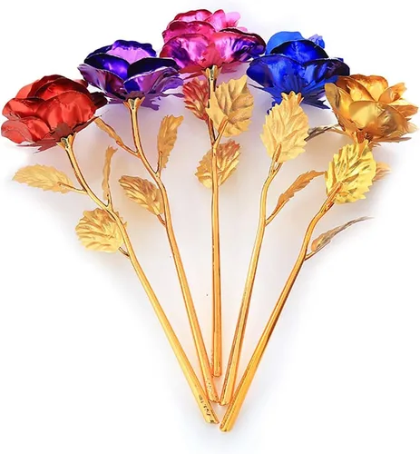 Vista 9 de LRRH Rosas de papel de aluminio de oro de 9.8 pulgadas, rosa de lámina de oro de 24 quilates, flores de rosas artificiales en caja de regalo