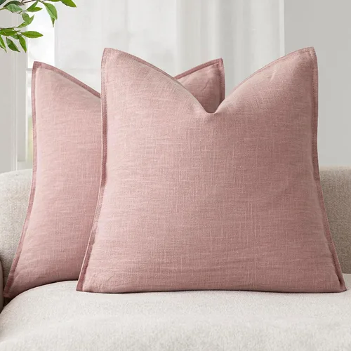 Vista 26 de Foindtower Paquete de 2 fundas de almohada decorativas de lino y liso, funda de cojín decorativa suave, estilo bohemio campestre para silla, sofá