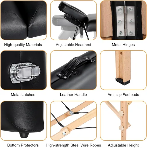 Vista 9 de Yaheetech - Mesa de masaje portátil, camas para pestañas, cama de spa, sofá de masaje plegable, mesas de spa ajustables, plegables en 2 con bolsa