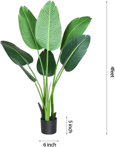 Vista 5 de Planta artificial de ave del paraíso de 4 pies, palmera tropical falsa para interiores y exteriores, plantas artificiales perfectas para decoración