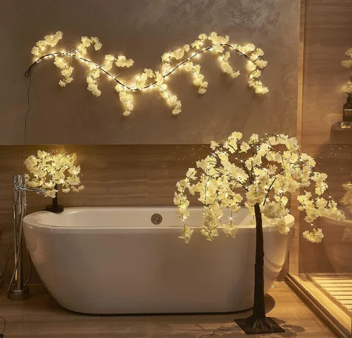 Vista 5 de Hairui Árbol de cerezo en flor con luces de 4 pies, 180 luces de hadas, árbol iluminado artificial para primavera, boda, fiesta de cumpleaños