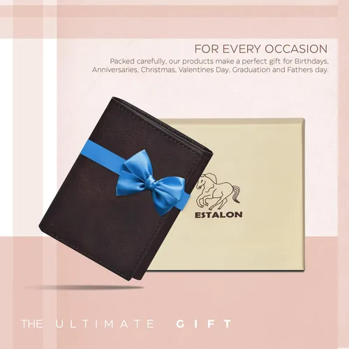 Vista 5 de ESTALON Slim RFID Wallets for Men - Genuine Leather Front Pocket Trifold Wallet