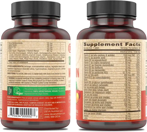 Vista 2 de Deva Suplemento multivitamínico y mineral vegano, fórmula vegana con alimentos enteros verdes, verduras y hierbas, alta potencia, fabricado