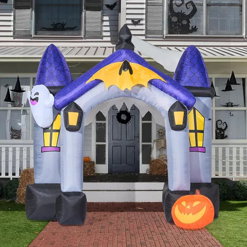 Vista 4 de Joiedomi - Casa embrujada inflable con arco y luces LED integradas, 9 pies de altura, decoración de patio para fiesta de Halloween