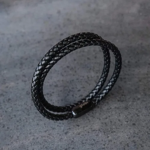 Vista 4 de Pulsera de cuero trenzada con cierre magnético de acero inoxidable para hombre pulsera de cuero auténtico con cierre magnético