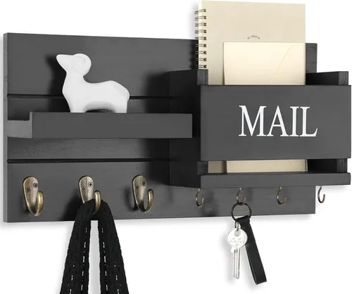 Lwenki Organizador de Correo para Montaje en Pared – Portallaves con Estante Incluye Portacartas y Ganchos para Decoración de Pasillo Estilo Granja