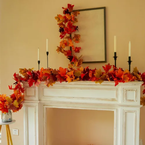 Vista 5 de 6 guirnaldas de hojas de arce de otoño, PARTY JOY de 5.6 pies, guirnalda de otoño artificial de hojas de arce colgante, decoración de mesa de otoño