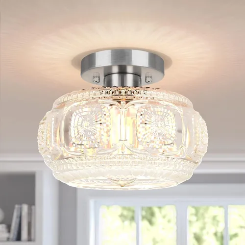 Vista 14 de Lámpara de techo semiempotrada, lámpara de techo de vidrio de globo, iluminación moderna dorada para pasillo, porche, pasillo, cocina, dormitorio