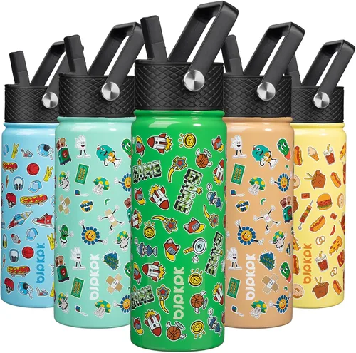 Vista 50 de BJPKPK Botella de agua con tapa con pajilla, botella de agua aislada de 15 onzas, botellas de agua de metal de acero inoxidable, termo reutilizable