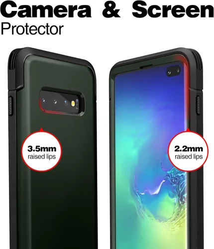 Vista 6 de SURITCH Funda para Samsung Galaxy S10 Plus, [protector de pantalla integrado] Protección completa de 360° de grado militar, a prueba de golpes, Verde