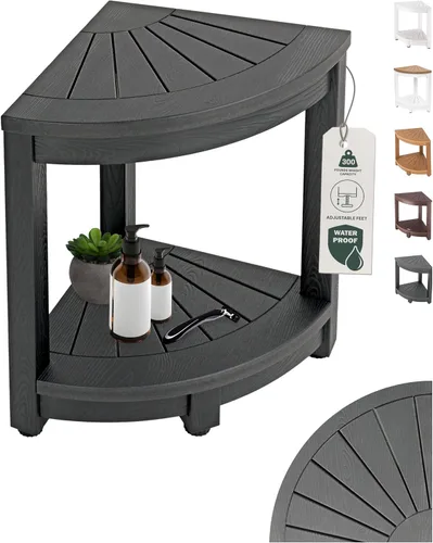 ROHKEX Taburete de ducha esquinero HDPE, negro, asiento de afeitado y taburete de ducha para afeitarse las piernas, pies antideslizantes y banco