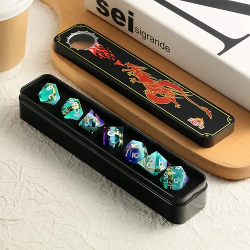 Vista 242 de DNDND Dados de Resina Ojo DND de Borde Afilado Dado de D&D con Estuche de Regalo para Juego de Dungeons and Dragons (Ojo de Dragón Verde)