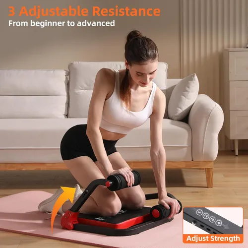 Vista 3 de Máquina de abdominales con bandas de resistencia para ejercicio abdominal, 3 niveles ajustables, equipo de ejercicio de sentadilla para gimnasio