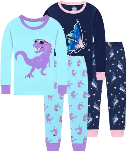 Vista 12 de Dolphin&Fish pijama suave para niños y niñas, 100% algodón, pijama de manga larga para niños 4p Dino