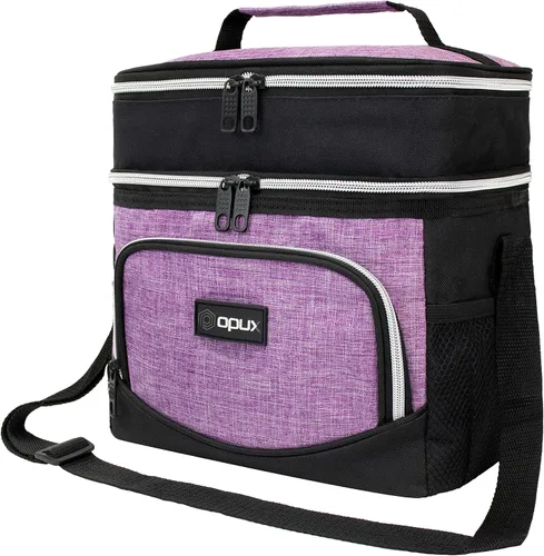 Vista 13 de OPUX Lonchera aislada de doble compartimento para hombres y mujeres, bolsa de almuerzo de doble cubierta a prueba de fugas para el trabajo