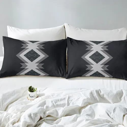 Vista 7 de Feelyou Black Gray Aztec Duvet Cover Twin Size Boys Girls Western Decor Bedding Set Breathable Soft Boho Style Comforter Cover 2Pcs Bohemian Bedroom