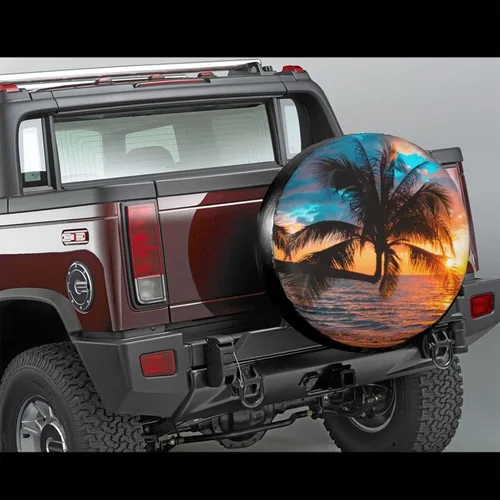 Vista 2 de Cubierta absorbente para neumáticos de repuesto para atardecer, protectores de ruedas, a prueba de polvo, para remolque, caravana, arena, muchos