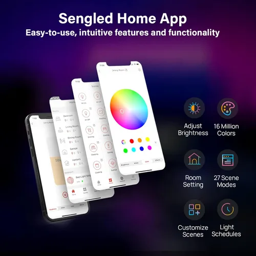 Vista 6 de Sengled - Tira inteligente de luces LED, 16.4 pies, luces LED WiFi, funciona con Alexa Google Home, tira de luz inteligente que cambia