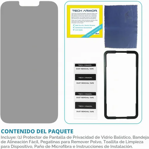 Vista 7 de Tech Armor 1 paquete de protector de pantalla de vidrio balístico de privacidad compatible con Apple iPhone 14 (2022), iPhone 13 y iPhone 13 Pro
