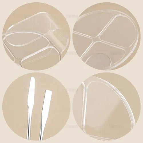 Vista 9 de AUEAR, Paquete de 2 paletas de mezcla de maquillaje de mano transparente para manicura cosmética con piezas espátula para base