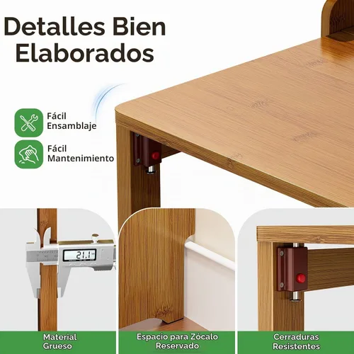 Vista 6 de Escritorio plegable para espacios pequeños, escritorio plegable de bambú con almacenamiento, color negro