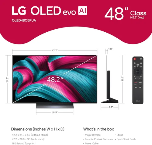 Vista 2 de LG OLED evo serie C5 televisor inteligente 4K de 48 pulgadas con Dolby Atmos, Dolby Vision, HDR10, Super Escalado 4K AI, Modo Cinemático, Wow