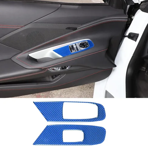 Vista 13 de Tirador de puerta de fibra de carbono suave real, interruptor de control de ventana, interruptor de botón, cubierta de panel, adhesivo compatible