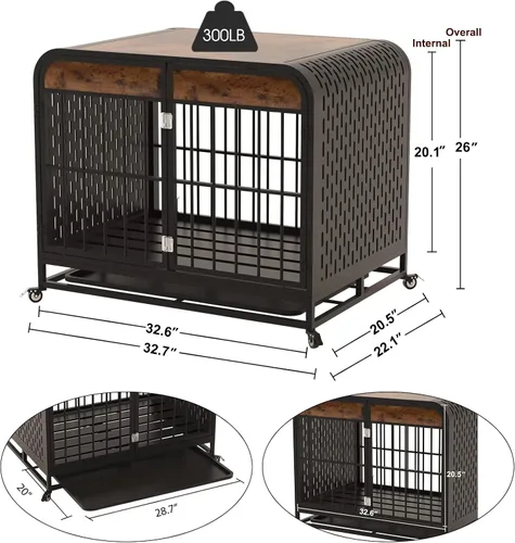 Vista 5 de Jaula resistente para perros, muebles de madera para perros con mesa para perros pequeños, medianos y grandes, decoración de casa para mascotas