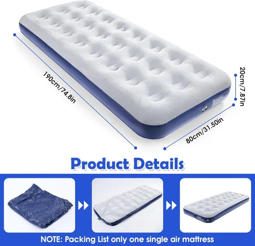 Vista 2 de Colchón de Aire para Acampar Cama de Aire Inflable Superficie Afelpada Cama de Viaje Almohadilla para Dormir Cama de Aire para Acampar al Aire Libre