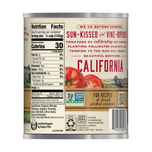 Vista 2 de Muir Glen Tomates orgánicos pelados enteros, 28 onzas