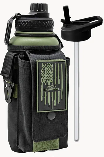 Vista 11 de Iron Infidel Battle Bottle - Botella de agua aislada de 32 onzas con tapa de popote y tapa para beber, frasco de metal de acero inoxidable incluye