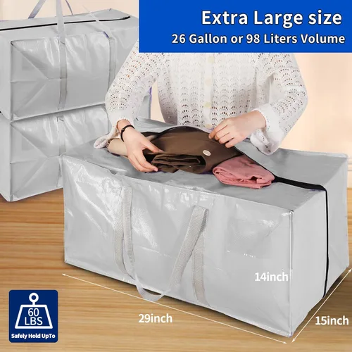Vista 7 de Bolsas de mudanza extra grandes resistentes con asas extralargas, incluye correas de mochila, fácil almacenamiento para ahorrar espacio (gris)