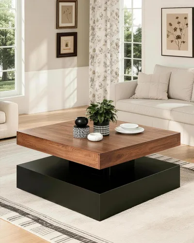Vista 11 de FKWin Mesas de centro negras para sala de estar, mesa de centro LED con luces, moderna mesa de centro negra con superficie de alto brillo, mesa