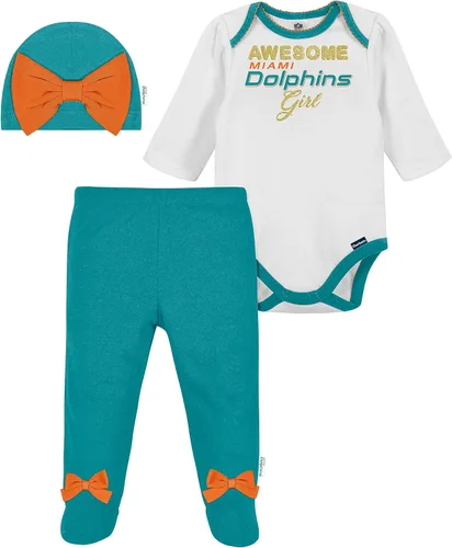 Vista 30 de NFL Conjunto de enterizo, pantalón con pies y gorro de 3 piezas para bebé niña