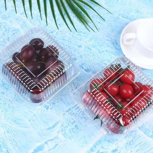 Vista 7 de 200 recipientes de plástico transparente con bisagras con tapas, recipientes individuales para rebanadas de pastel, recipiente cuadrado de plástico