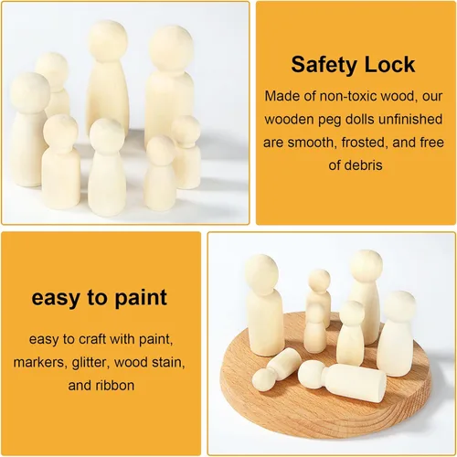 Vista 5 de JMIATRY 100 piezas de madera con clavijas de madera sin terminar con estuche de almacenamiento, muñecos familiares de madera para proyectos de arte