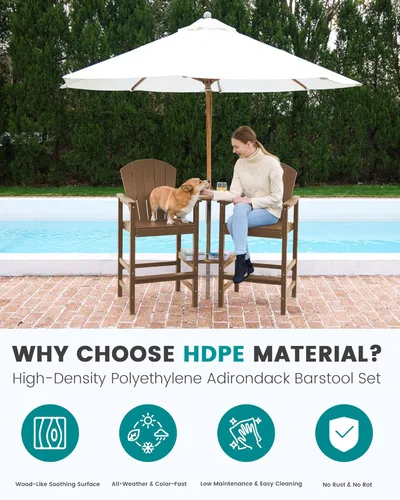 Vista 3 de SERWALL Juego de 2 sillas Adirondack altas con bandeja de conexión de doble capa, sillas de exterior de altura de barra de HDPE, taburetes de bar