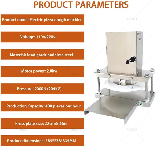 Vista 2 de Electric Pizza Dough Press Machine,22cm/9.66in Stainless Steel Pizza Press, 450 Pounds Thrust Force and Low Noise， 400 Pieces per Hour， for Pressing