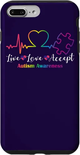 Vista 12 de Funda para iPhone 13 Pro Max Live Love Acept Autismo Concientización ECG Línea de Pulso Autismo Mamá