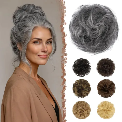 Vista 17 de FESHFEN Moños Desordenados Humanos - 100% Cabello Humano Moño Real Coleteros Piezas de Cabello Extensiones de Cola de Caballo Onduladas Despeinadas