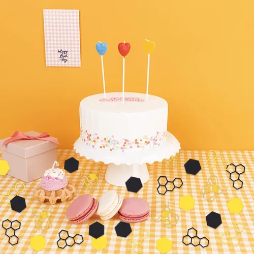 Vista 4 de 100 unidades de confeti de abejas de abejas círculos de panal hexagonal amarillo negro papel confeti para abejas tema abejas decoración de mesa