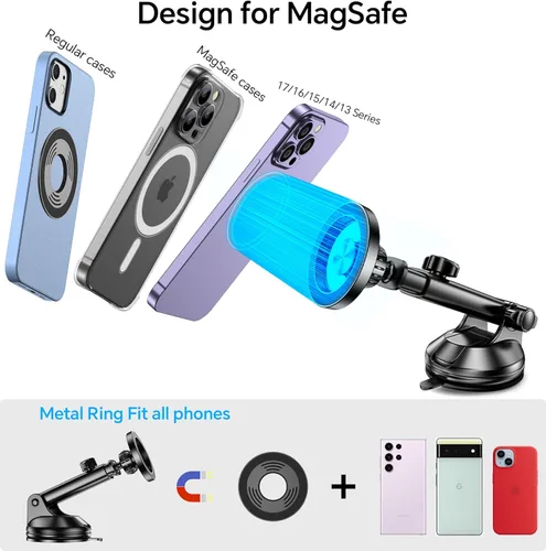 Vista 9 de Coolpow para Soporte de Coche MagSafe【Parabrisas+Ventilación+Tablero】Soporte Magnético de Teléfono para Coche Soporte de Montaje de Teléfono