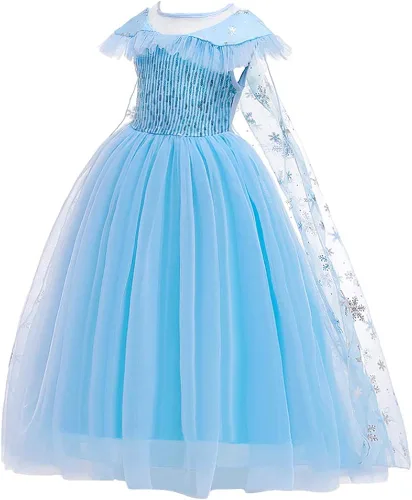 Vista 2 de REXREII Vestido de princesa Elsa Frozen para niñas disfraz de Halloween Navidad cumpleaños concurso fiesta de noche