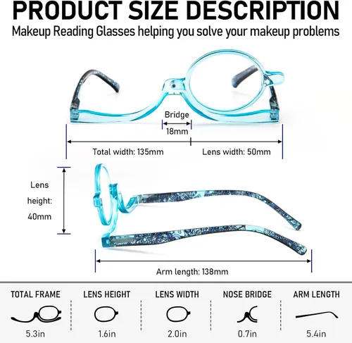 Vista 3 de MMOWW 2 pares de anteojos de lectura de maquillaje para mujer, con lupa abatible, para lectores cosméticos